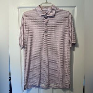 johnnie-O Men's White and Pink Polo Shirt - Size Medium